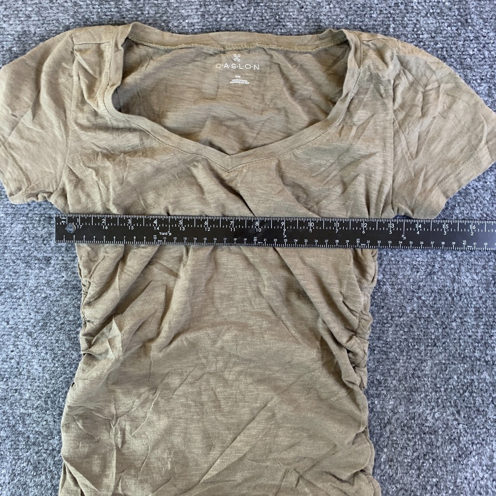 Caslon T-Shirt Dress Womens 2XS Khaki Cotton Ruched V-Neck Short Sleeve Casual - Picture 3 of 8